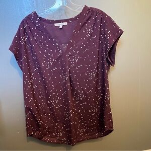 Fun2Fun Women's Purple Patterned Pullover V-Neck Top, Size XXL